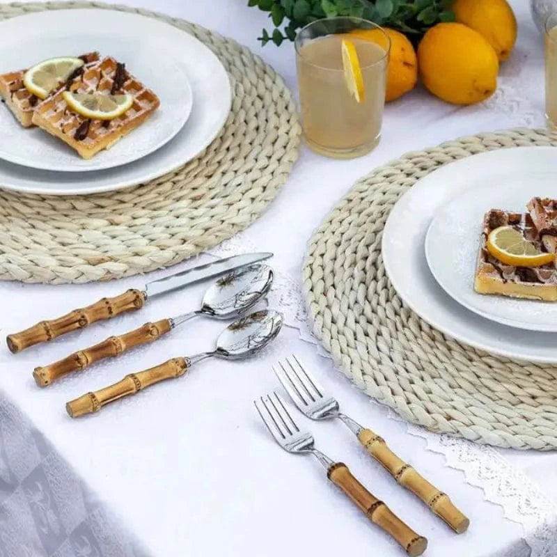 24 stk. Bambushåndtag Bestiksæt - Rustfrit Stål - Miljøvenlig - Håndlavet Flatware Sets Danmarkmode.dk
