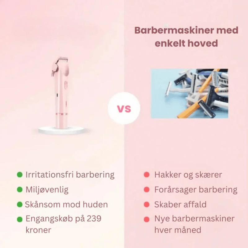 2 i 1 Smertefri Elektrisk Barbermaskine - Dame - Vandtæt - Hårtrimmer