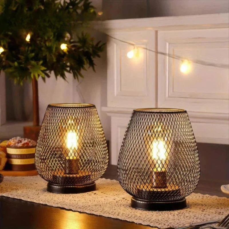 2 stk. Batteridrevet Metalbur LED Lanterne - Bordlampe - Dæmpbar - Indendørs og Udendørs