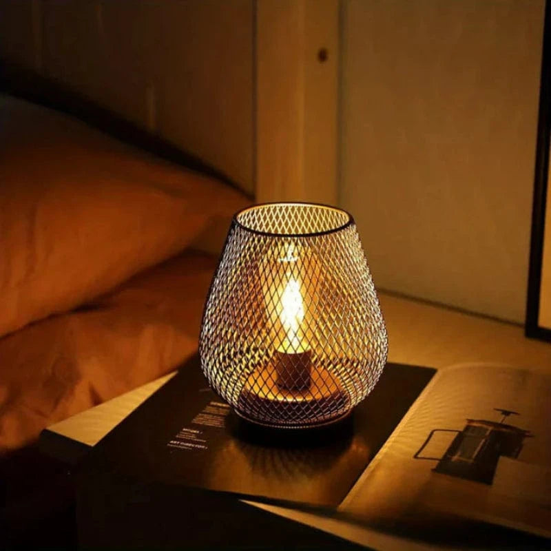 2 stk. Batteridrevet Metalbur LED Lanterne - Bordlampe - Dæmpbar - Indendørs og Udendørs