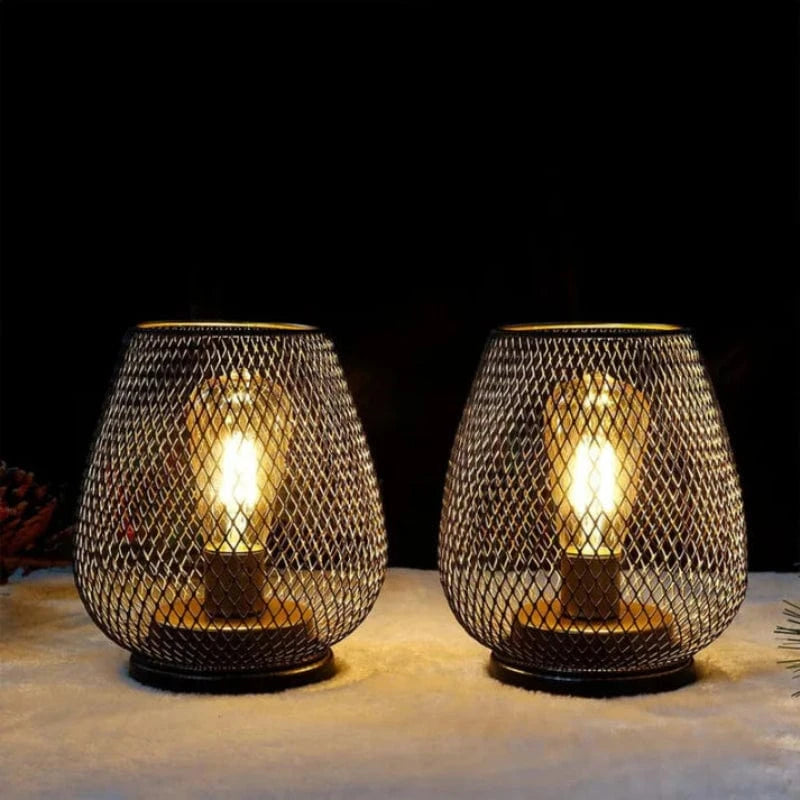 2 stk. Batteridrevet Metalbur LED Lanterne - Bordlampe - Dæmpbar - Indendørs og Udendørs