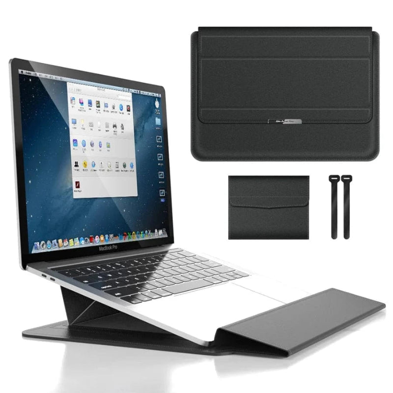3 i 1 Laptop Sleeve med Håndledsstøtte og Stativ - Vandtæt - Ergonomisk - PU Læder