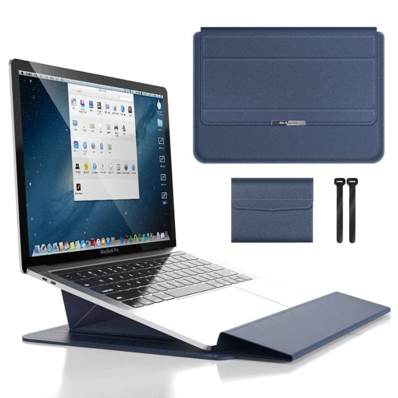 3 i 1 Laptop Sleeve med Håndledsstøtte og Stativ - Vandtæt - Ergonomisk - PU Læder