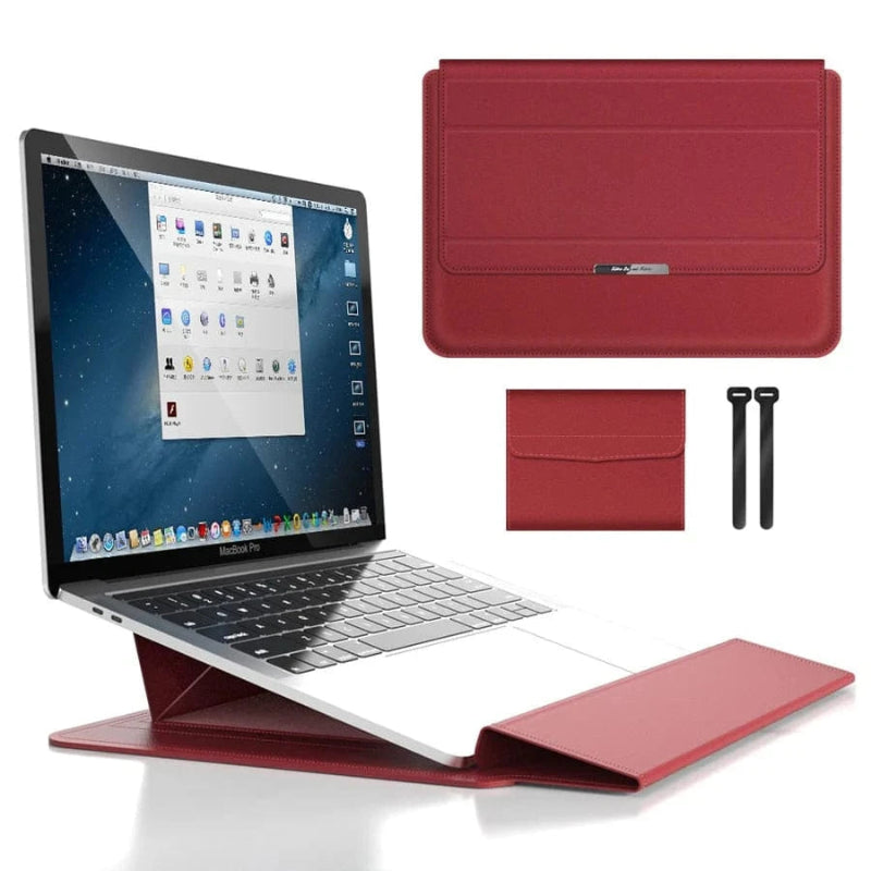 3 i 1 Laptop Sleeve med Håndledsstøtte og Stativ - Vandtæt - Ergonomisk - PU Læder