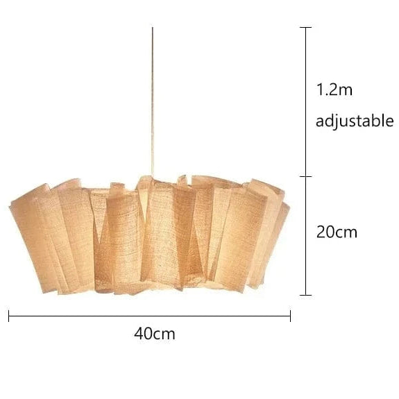 40x20cm Wabi Sabi Pendel I Plisseret Hør - Japansk Design - Wabi Sabi Lampe - Retro