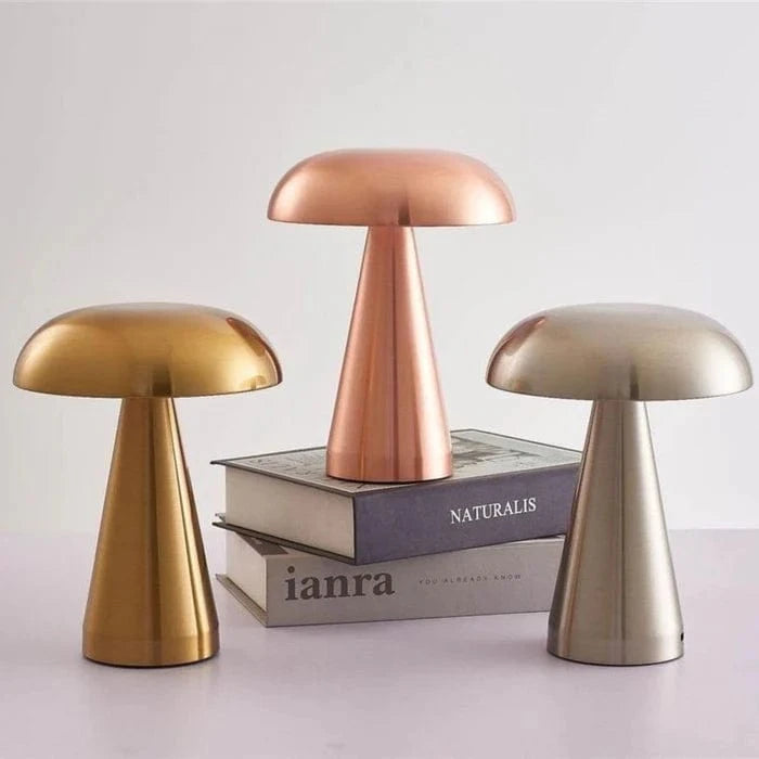 Bærbar Mushroom Bordlampe - Trådløs - Genopladelig - Touch Kontrol - Trådløs