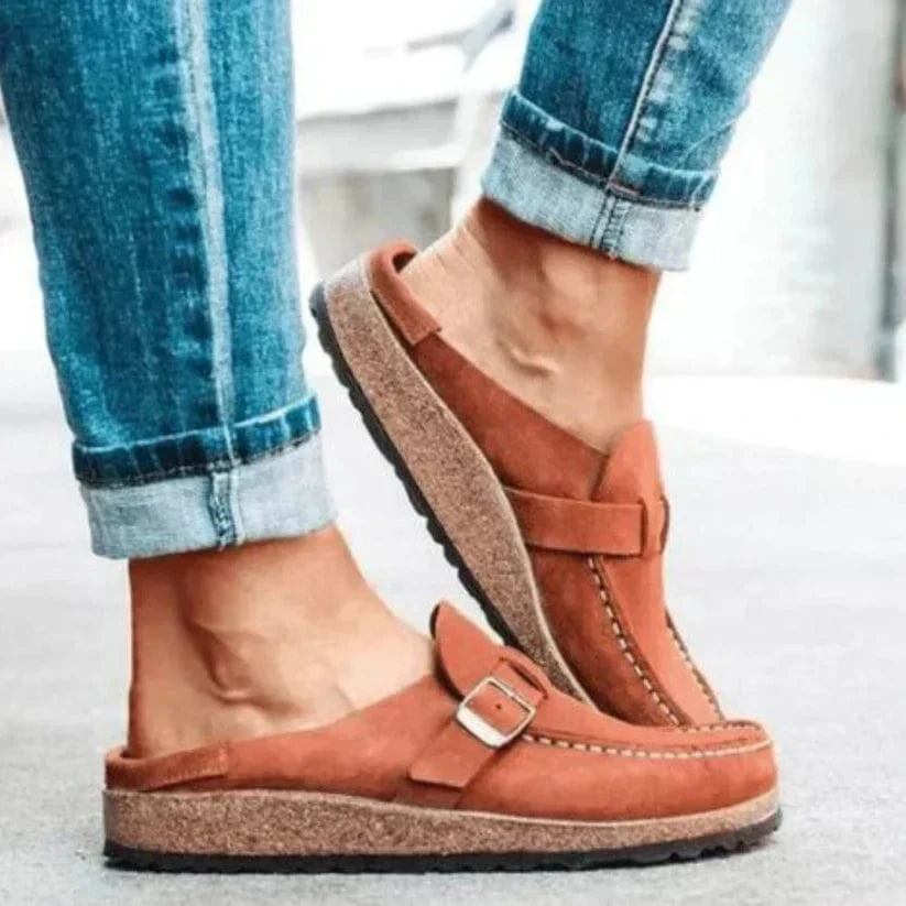 Casual Træsko til Damer - Ruskind Sko - Spænderem - Slip On - Flade Sandaler - Sommer Sandaler Dame
