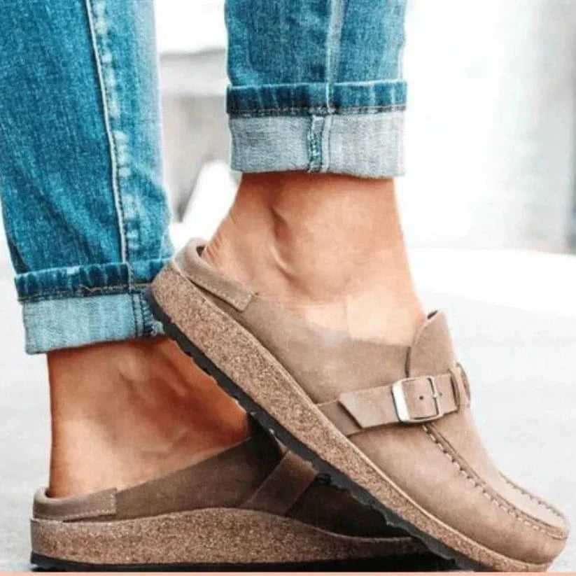 Casual Træsko til Damer - Ruskind Sko - Spænderem - Slip On - Flade Sandaler - Sommer Sandaler Dame