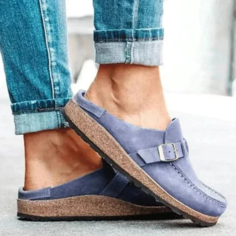 Casual Træsko til Damer - Ruskind Sko - Spænderem - Slip On - Flade Sandaler - Sommer Sandaler Dame