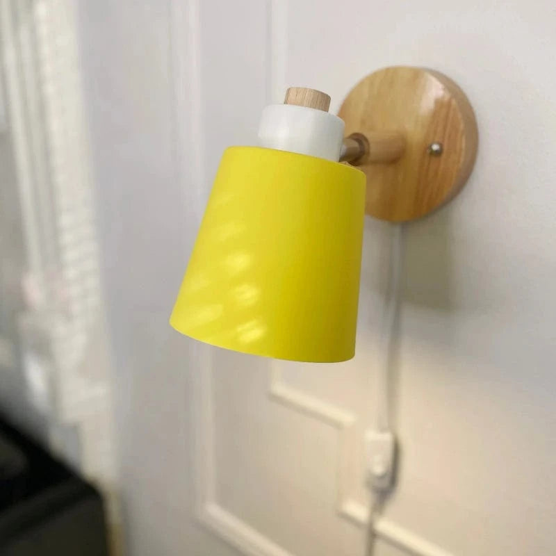 Macaron Metalskærm LED Sengelampe - Væglampe - Justerbar - Træfod