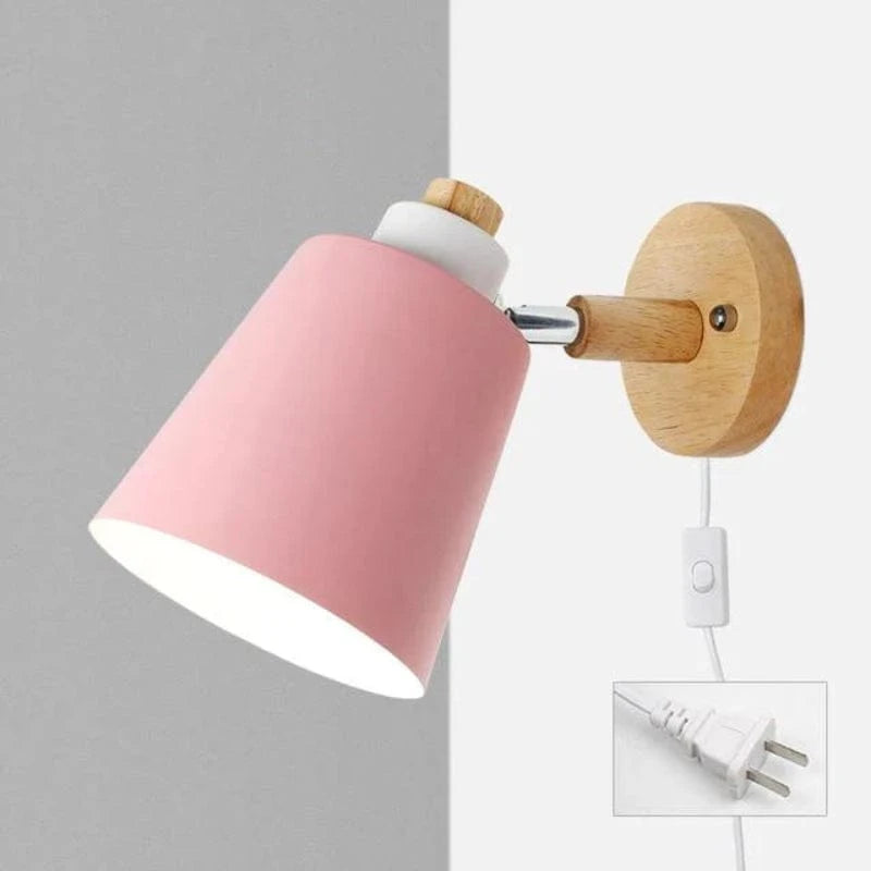 Macaron Metalskærm LED Sengelampe - Væglampe - Justerbar - Træfod