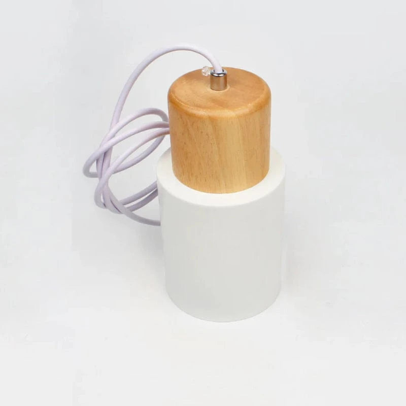 Massivt Træ Metal Cylinder Pendel Lampe - E27 - LED - Ø 10cm