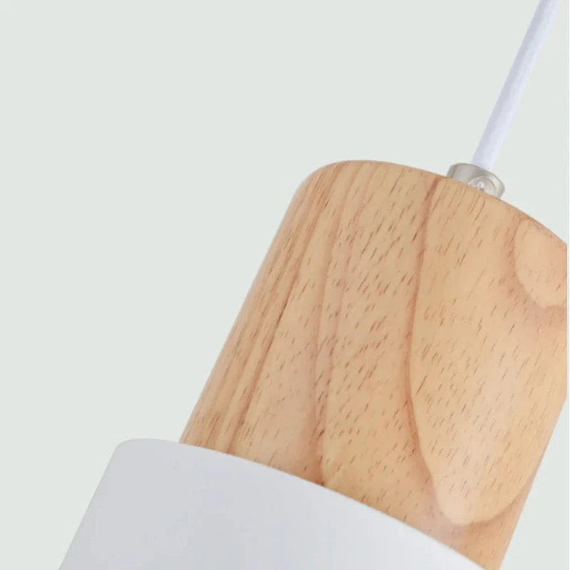 Massivt Træ Metal Cylinder Pendel Lampe - E27 - LED - Ø 10cm