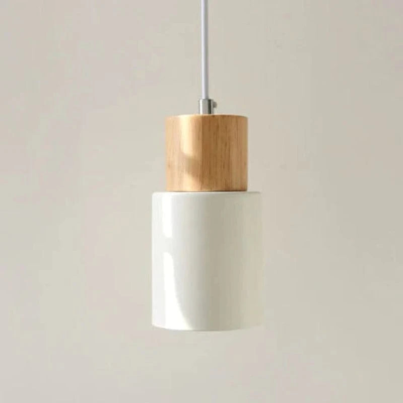 Massivt Træ Metal Cylinder Pendel Lampe - E27 - LED - Ø 10cm
