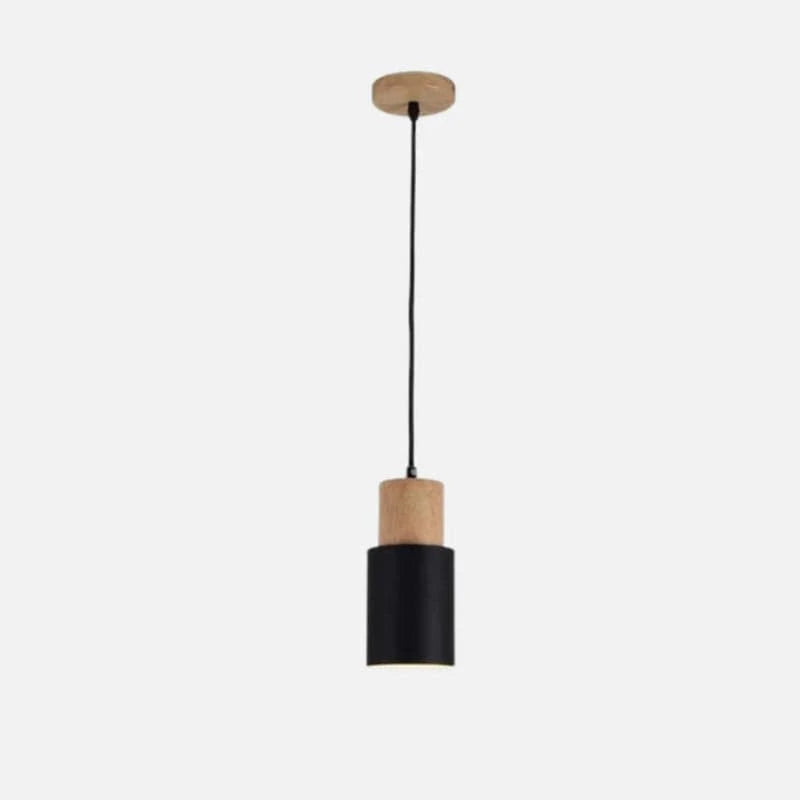 Massivt Træ Metal Cylinder Pendel Lampe - E27 - LED - Ø 10cm
