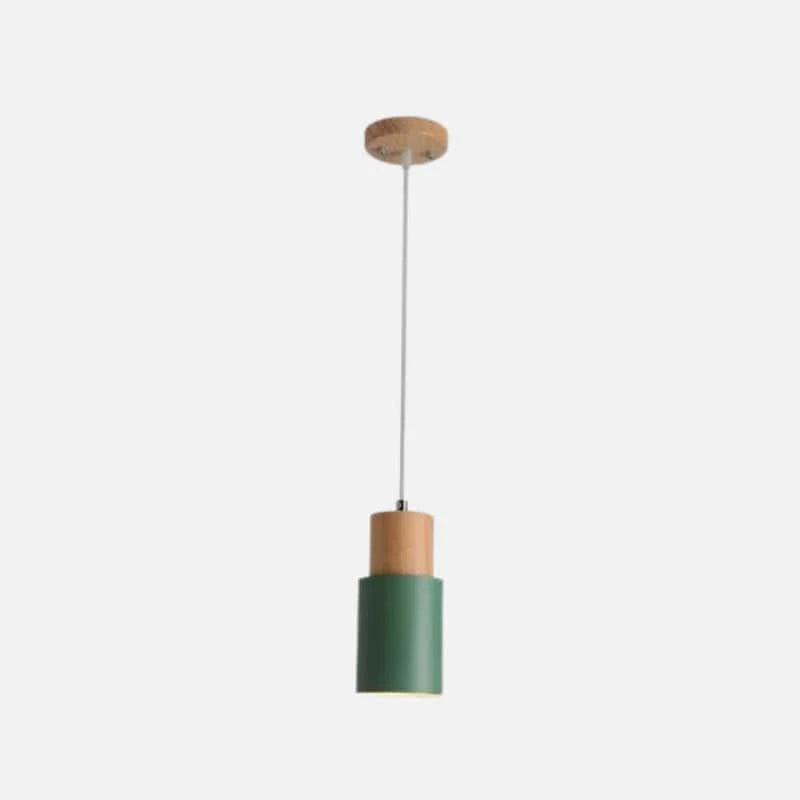 Massivt Træ Metal Cylinder Pendel Lampe - E27 - LED - Ø 10cm