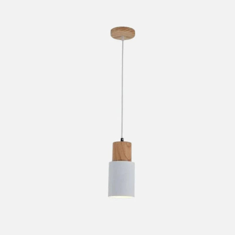 Massivt Træ Metal Cylinder Pendel Lampe - E27 - LED - Ø 10cm