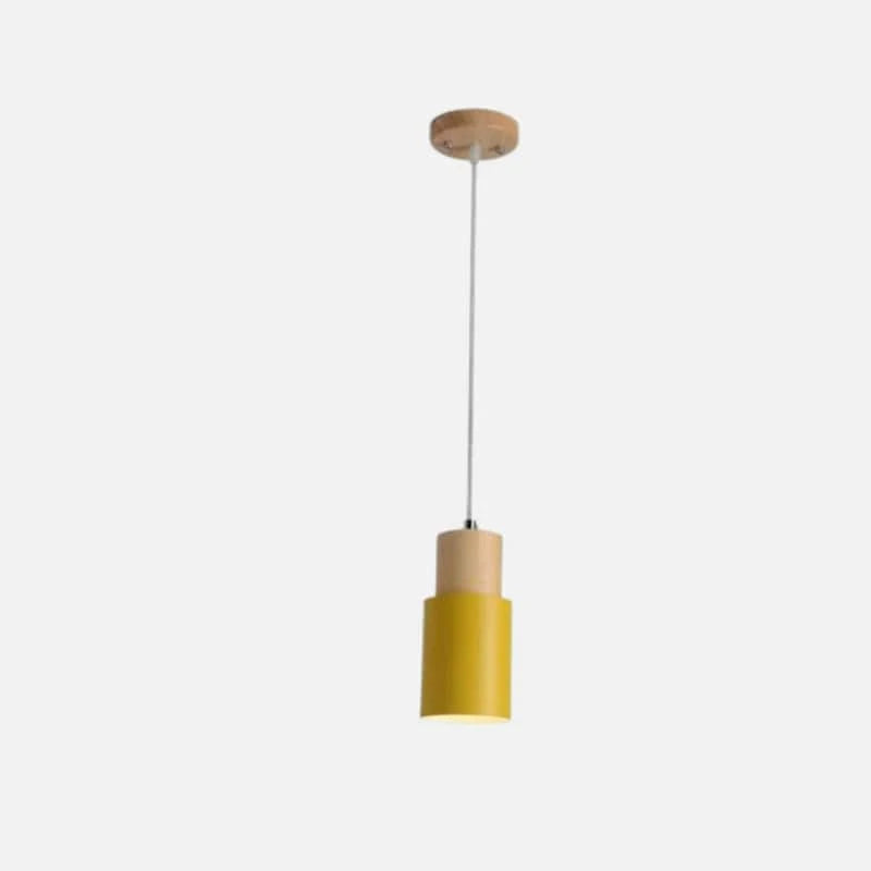 Massivt Træ Metal Cylinder Pendel Lampe - E27 - LED - Ø 10cm