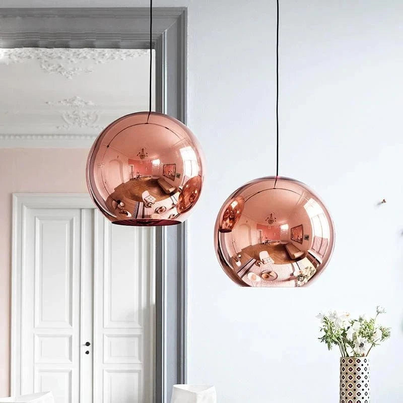 Metallisk Kugle Pendel Lampe - Glas - E27 Pære - 60W