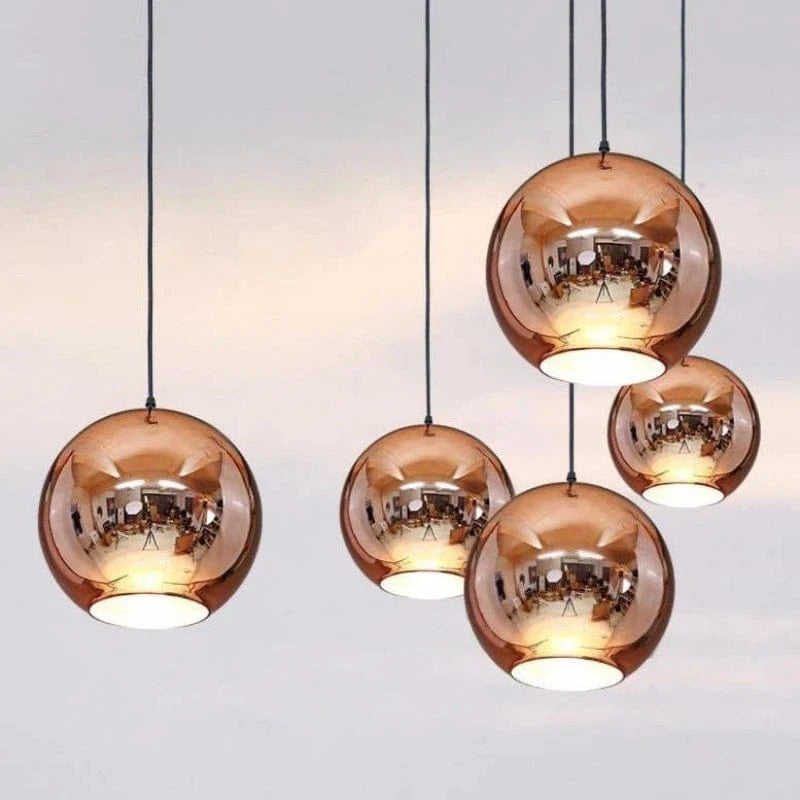 Metallisk Kugle Pendel Lampe - Glas - E27 Pære - 60W