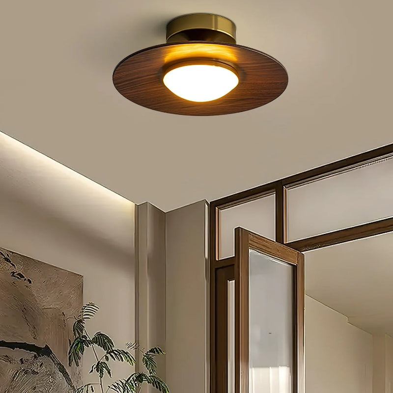 Moderne Messing og Træ Flush Mount Loftslampe - Acrylic - Metal - Art Deco