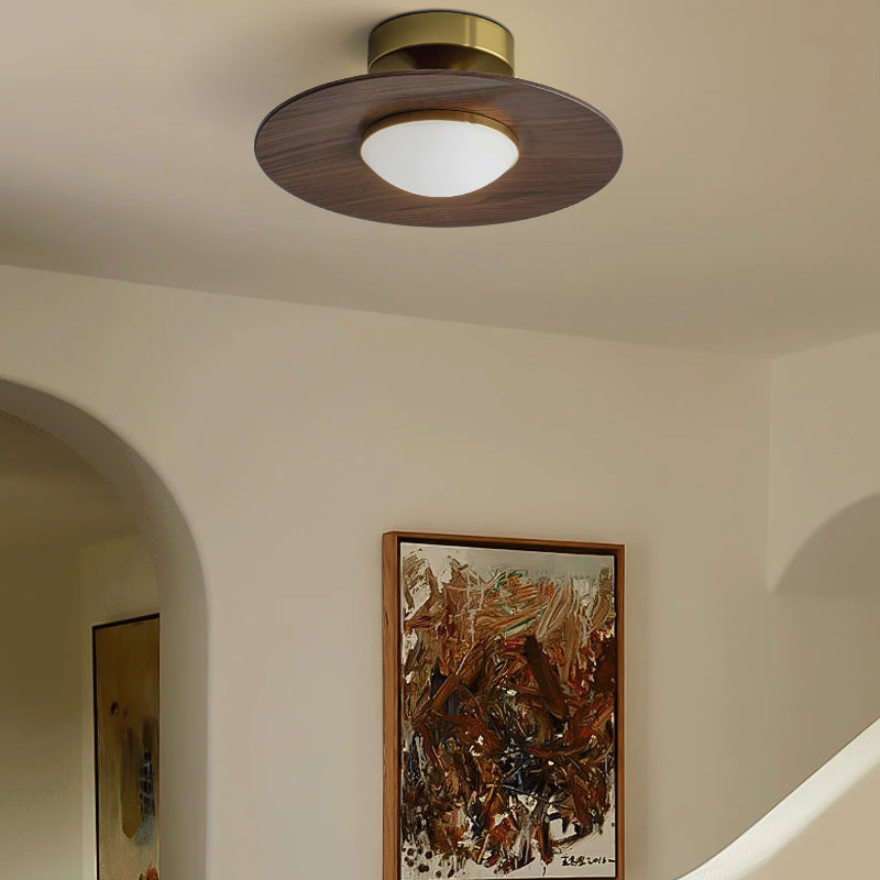 Moderne Messing og Træ Flush Mount Loftslampe - Acrylic - Metal - Art Deco