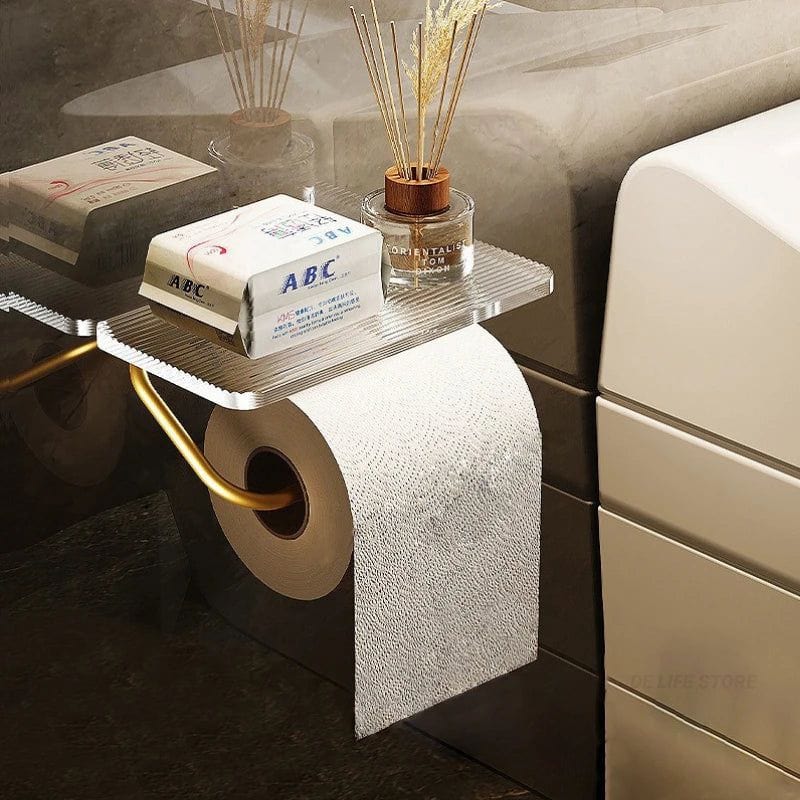 Moderne Toiletpapirholder med Akryl Hylde - Selvklæbende - Klar - Metal