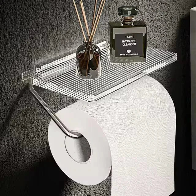Moderne Toiletpapirholder med Akryl Hylde - Selvklæbende - Klar - Metal