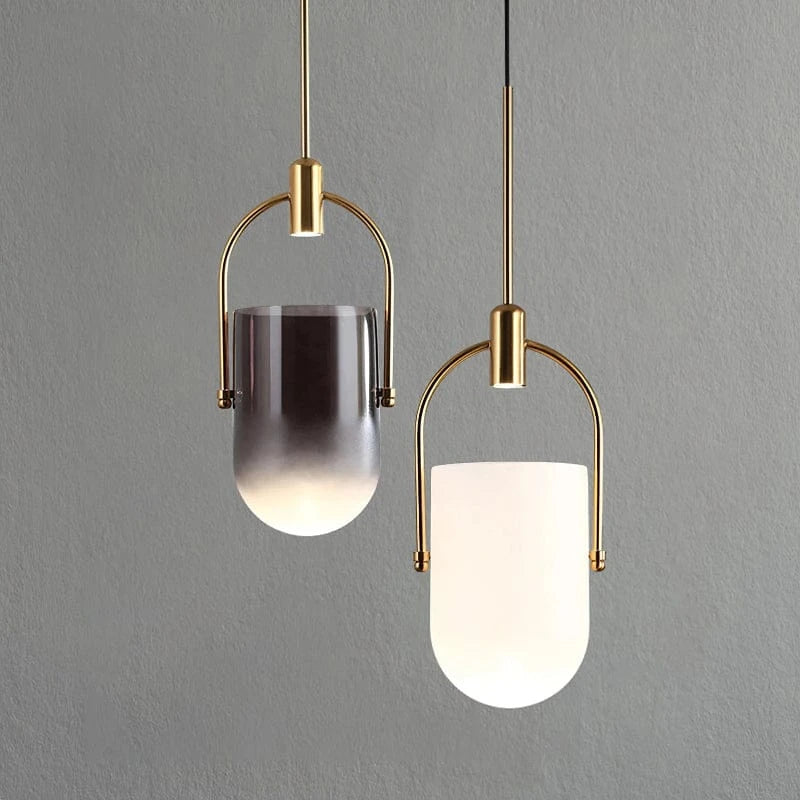 Morderne Spand Form Glas Pendel Lampe - Guld - Boligindretning - Metal