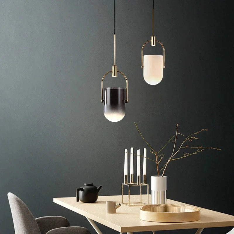 Morderne Spand Form Glas Pendel Lampe - Guld - Boligindretning - Metal