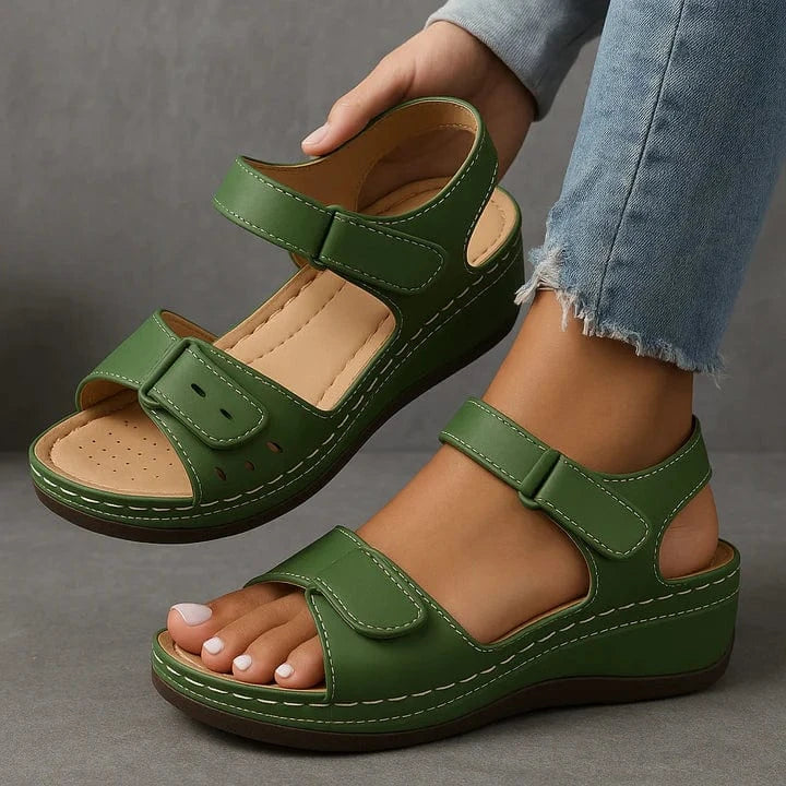 Ortopædisk Kile Sandaler Dame - Perforeret - Velcrobånd - Sandaler 2025
