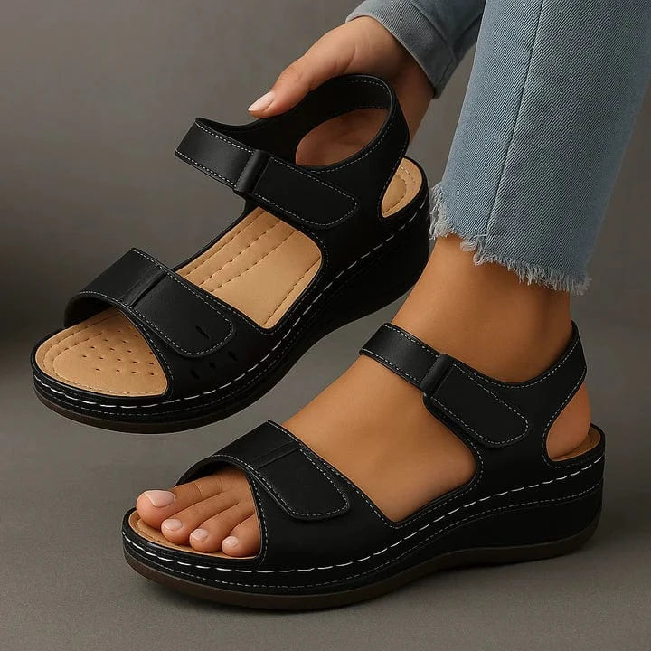 Ortopædisk Kile Sandaler Dame - Perforeret - Velcrobånd - Sandaler 2025