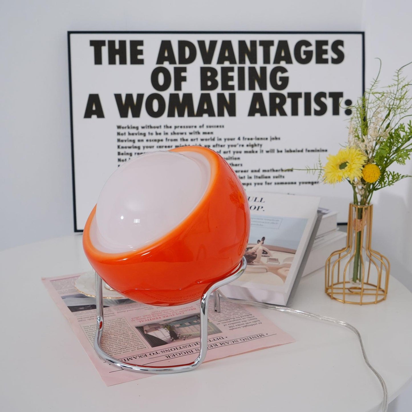 Planet Orange Bordlampe - Glossy - Frostet Glas - USB Udtag - 30cm