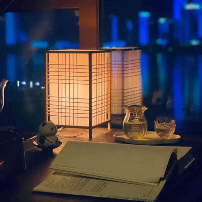 Rektangulær Bambus Vævet Bordlampe - Japandi Style - Boligindretning - E27 LED Pærer