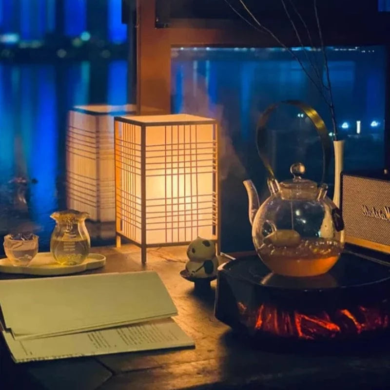 Rektangulær Bambus Vævet Bordlampe - Japandi Style - Boligindretning - E27 LED Pærer