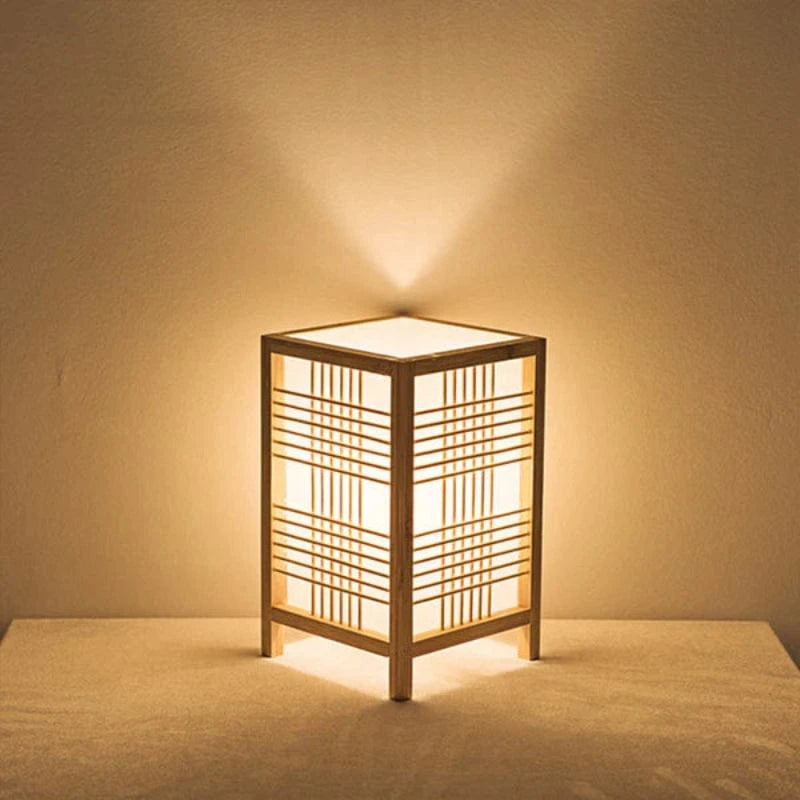 Rektangulær Bambus Vævet Bordlampe - Japandi Style - Boligindretning - E27 LED Pærer