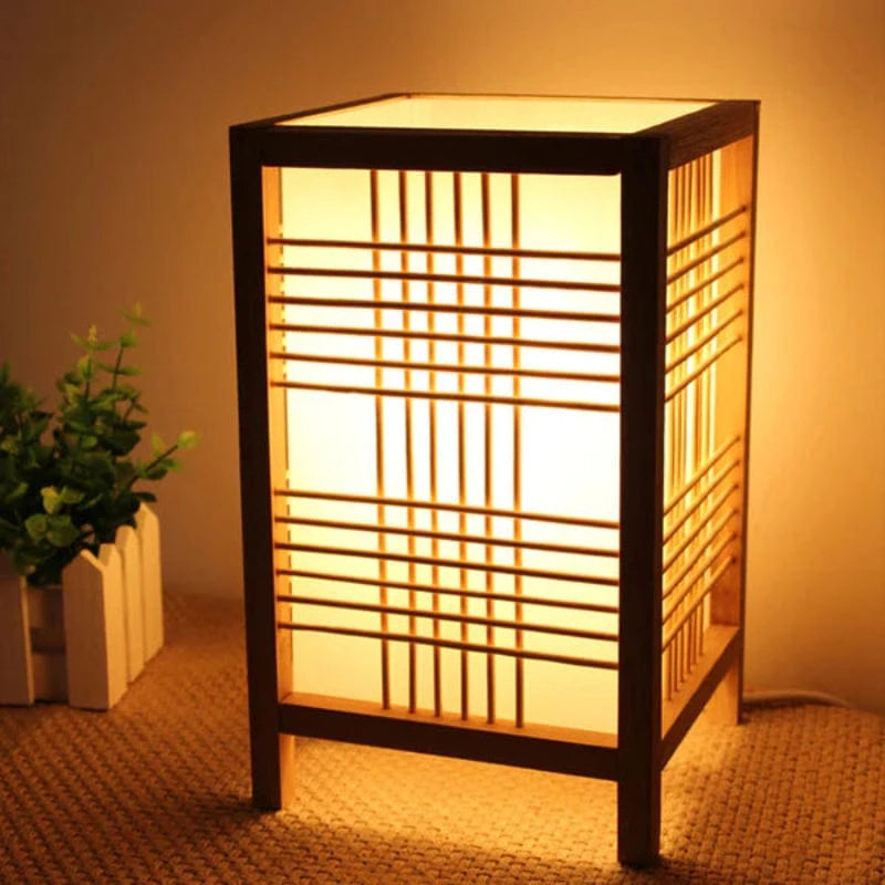 Rektangulær Bambus Vævet Bordlampe - Japandi Style - Boligindretning - E27 LED Pærer