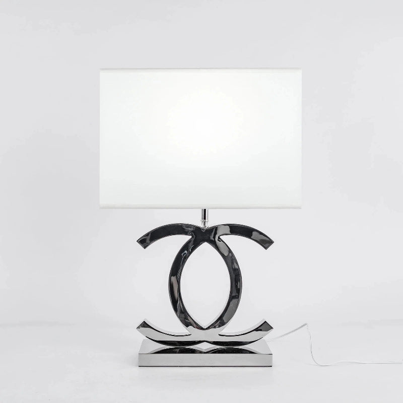 Rektangulær Skærm Dobbelt C Bordlampe - LED Pære - Rustfrit Stål - Stof