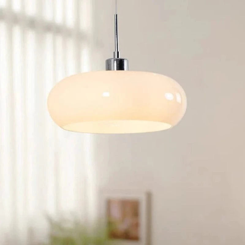 Retro Bauhaus Rund Glas Pendellampe - Opalglas - Metal - E27
