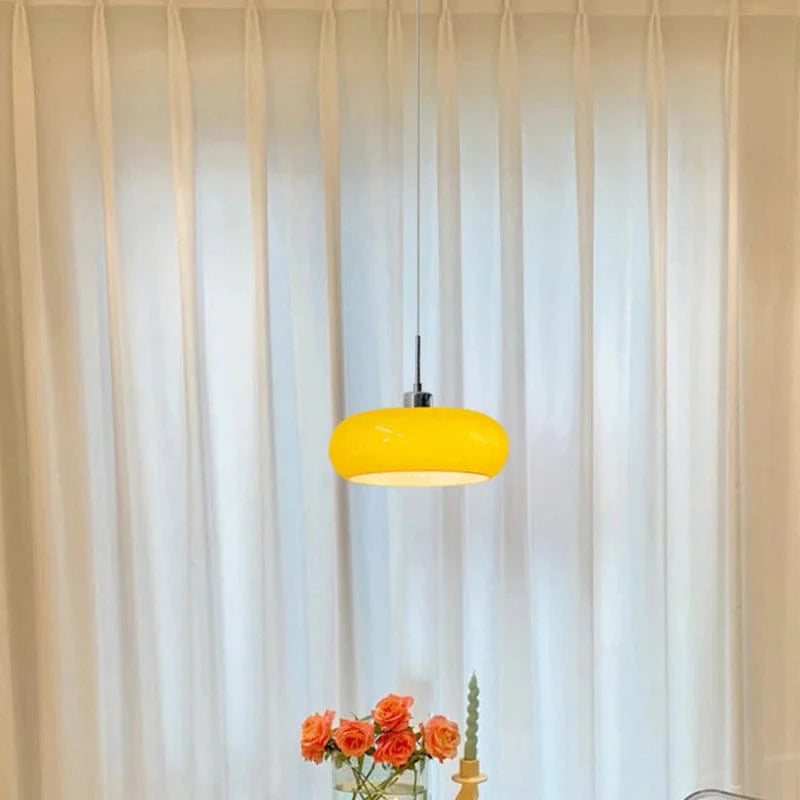 Retro Bauhaus Rund Glas Pendellampe - Opalglas - Metal - E27
