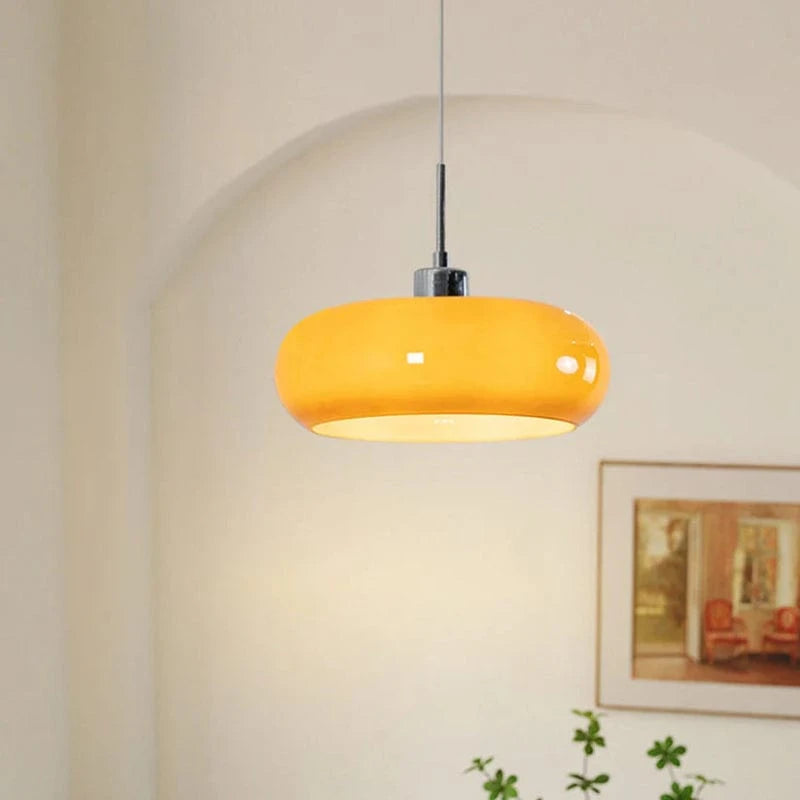 Retro Bauhaus Rund Glas Pendellampe - Opalglas - Metal - E27