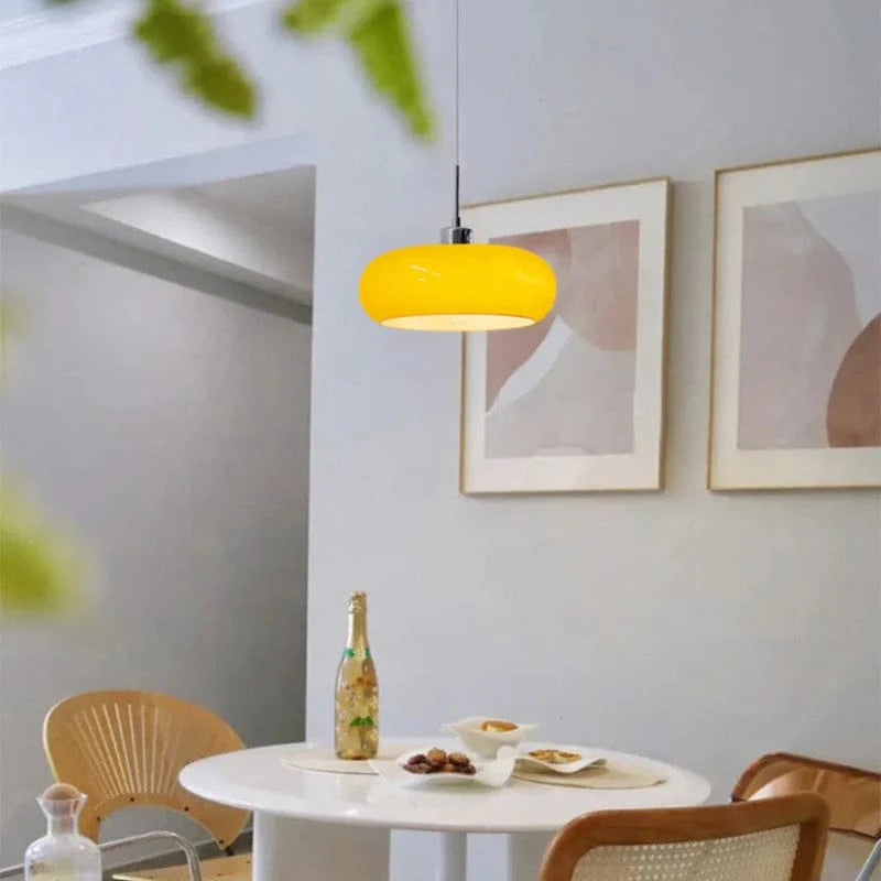 Retro Bauhaus Rund Glas Pendellampe - Opalglas - Metal - E27