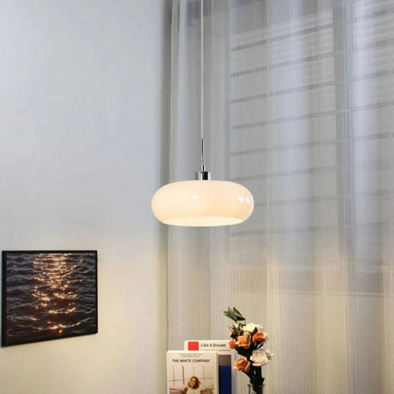 Retro Bauhaus Rund Glas Pendellampe - Opalglas - Metal - E27
