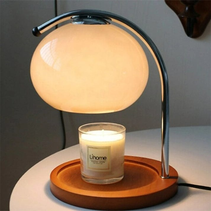 Retro Glas Stearinlys Varmelampe - Sengelampe - Dæmpbar - Træ