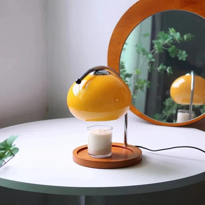 Retro Glas Stearinlys Varmelampe - Sengelampe - Dæmpbar - Træ