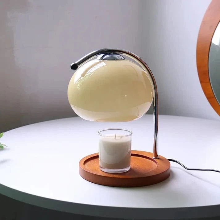 Retro Glas Stearinlys Varmelampe - Sengelampe - Dæmpbar - Træ