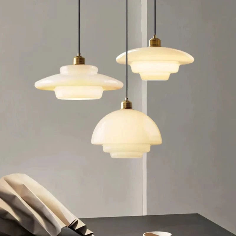 Retro Opal Glas Pendellampe - Tiered - E27 Pære - Art Deco
