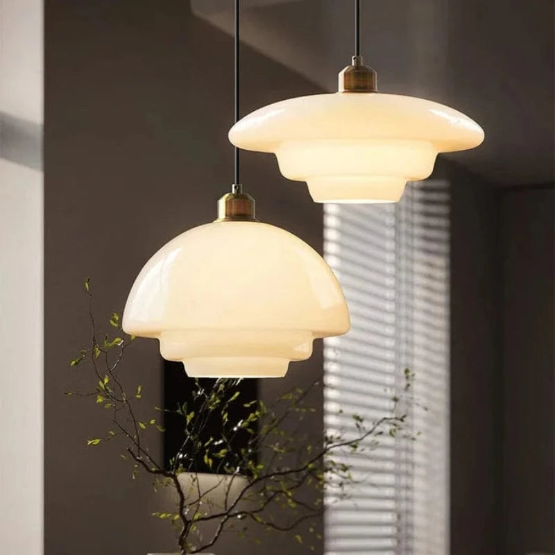Retro Opal Glas Pendellampe - Tiered - E27 Pære - Art Deco