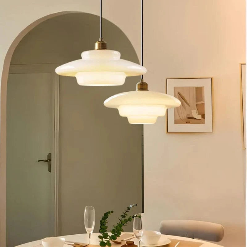 Retro Opal Glas Pendellampe - Tiered - E27 Pære - Art Deco