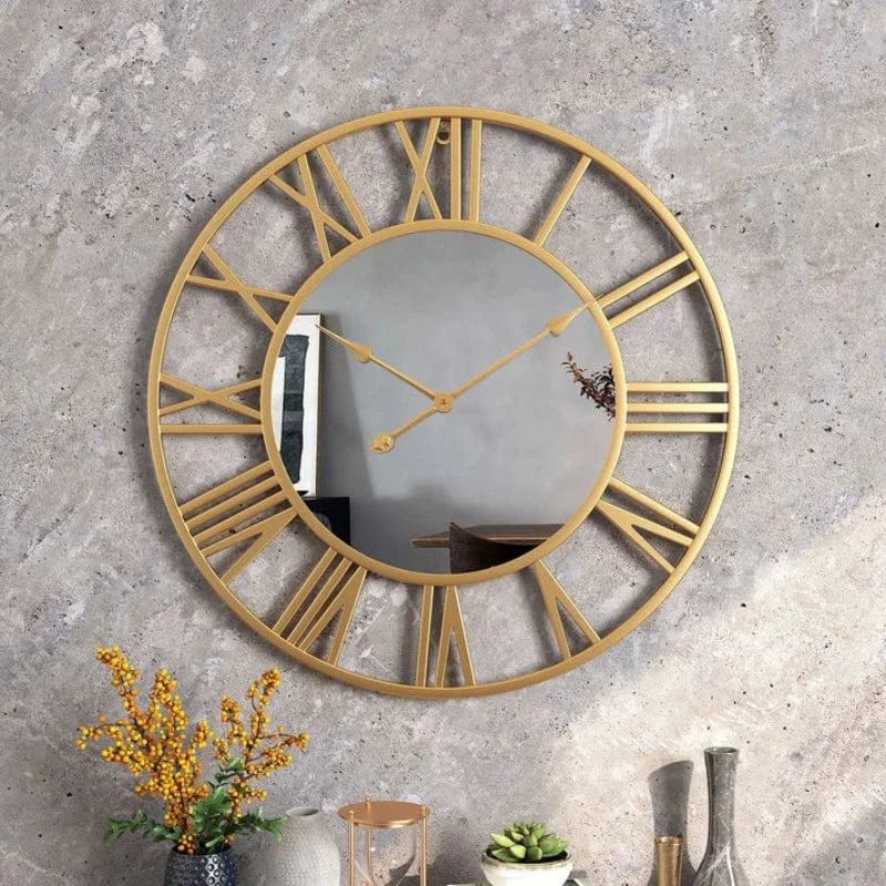 Romerske tal Miorror Vægur - Metal - Vægkunst - Moderne - Ø39 cm